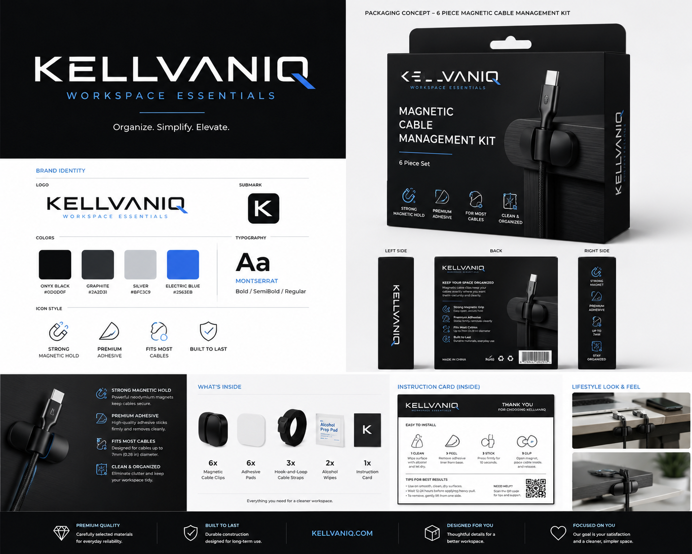 Kellvaniq brand and magnetic cable management kit concept